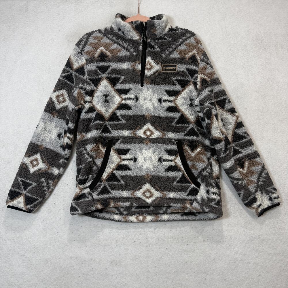 Hooey Sweater Womens Small Gray Aztec Tribal 1/4 Zip Sherpa Fleece Pullover